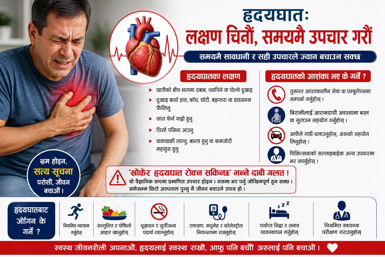 हृदयघात: लक्षण चिनौँ, समयमै उपचार गरौँ